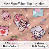 Cute Cupid Angels Hearts Sweets Beige Background Seamless Pattern Digital Print Fabric by the Metre UK Sewing Quilting Textile