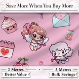 Cute Cupid Angels Hearts Sweets Lilac Background Seamless Pattern Digital Print Fabric by the Metre UK Sewing Quilting Textile