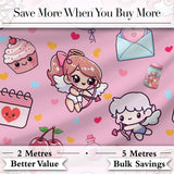 Cute Cupid Angels Hearts Sweets Soft Pink Background Seamless Pattern Digital Print Fabric by the Metre UK Sewing Quilting Textile