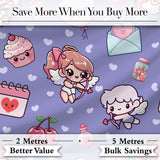 Cute Cupid Angels Hearts Sweets Violet Seamless Pattern Digital Print Fabric by the Metre UK Sewing Quilting Textile