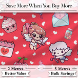 Cute Cupid Angels Hearts Sweets Red Background Seamless Pattern Digital Print Fabric by the Metre UK Sewing Quilting Textile