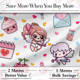 Cute Kawaii Cupid Angels Hearts Balloons Sweets Seamless Pattern Digital Print Fabric by the Metre UK Sewing Quilting Textile