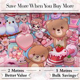 Cute Teddy Bears Cakes Flowers Blue Background Seamless Pattern Digital Print Fabric by the Metre UK Sewing Quilting Textile