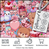 Cute Teddy Bears Cakes Flowers Blue Background Seamless Pattern Digital Print Fabric by the Metre UK Sewing Quilting Textile