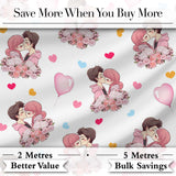 Romantic Couple Kissing Hearts Balloons Cute Seamless Pattern Digital Print Fabric by the Metre UK Sewing Quilting Textile