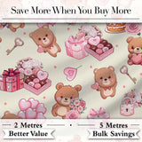 Cute Teddy Bears Gifts Hearts Valentines Seamless Pattern Digital Print Fabric by the Metre UK Sewing Quilting Textile