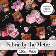 Cute Teddy Bears Gifts Hearts Black Background Seamless Pattern Digital Print Fabric by the Metre UK Sewing Quilting Textile