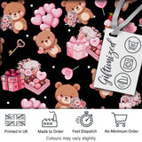 Cute Teddy Bears Gifts Hearts Black Background Seamless Pattern Digital Print Fabric by the Metre UK Sewing Quilting Textile