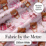 Cute Teddy Bears Gifts Hearts Light Pink Seamless Pattern Digital Print Fabric by the Metre UK Sewing Quilting Textile