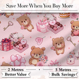 Cute Teddy Bears Gifts Hearts Light Pink Seamless Pattern Digital Print Fabric by the Metre UK Sewing Quilting Textile