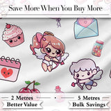 Cupid Angels Hearts Sweets Kawaii Valentine Seamless Pattern Yellow Background Digital Print Fabric by the Metre UK Sewing Quilting Textile