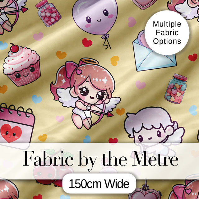Cute Valentine Bears Cakes Sweets Hearts Kawaii Seamless Pattern Digital Print Fabric by the Metre UK Sewing Quilting Textile