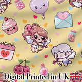 Cute Valentine Bears Cakes Sweets Hearts Kawaii Seamless Pattern Digital Print Fabric by the Metre UK Sewing Quilting Textile