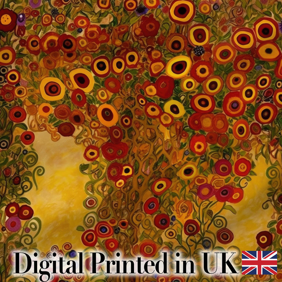 Rich Red Floral Tree Abstract Blossoms Warm Tones Seamless Pattern Design Digital Print Fabric by the Metre UK Sewing Quilting Textile