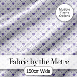 Purple Heart Repeat Pattern Cute Minimal Love Theme Seamless Design Digital Print Fabric by the Metre UK Sewing Quilting Textile