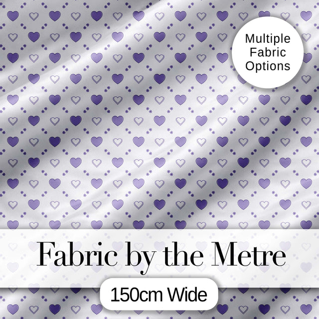 Purple Heart Repeat Pattern Cute Minimal Love Theme Seamless Design Digital Print Fabric by the Metre UK Sewing Quilting Textile
