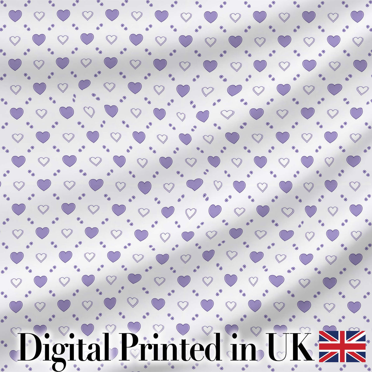 Purple Heart Repeat Pattern Cute Minimal Love Theme Seamless Design Digital Print Fabric by the Metre UK Sewing Quilting Textile