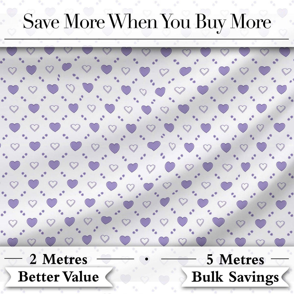 Purple Heart Repeat Pattern Cute Minimal Love Theme Seamless Design Digital Print Fabric by the Metre UK Sewing Quilting Textile