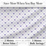 Purple Heart Repeat Pattern Cute Minimal Love Theme Seamless Design Digital Print Fabric by the Metre UK Sewing Quilting Textile