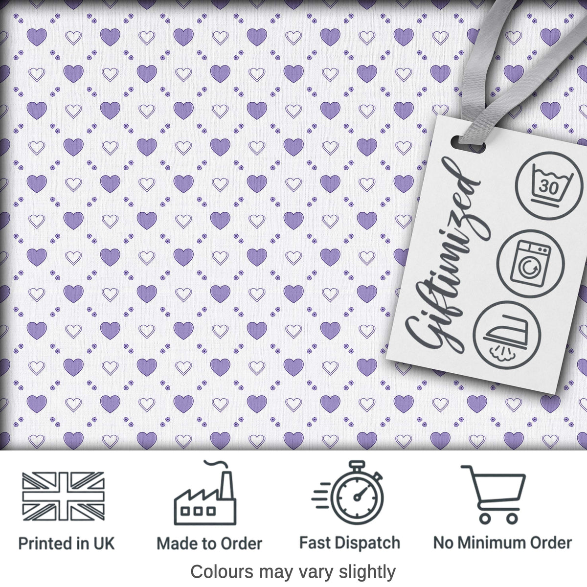 Purple Heart Repeat Pattern Cute Minimal Love Theme Seamless Design Digital Print Fabric by the Metre UK Sewing Quilting Textile