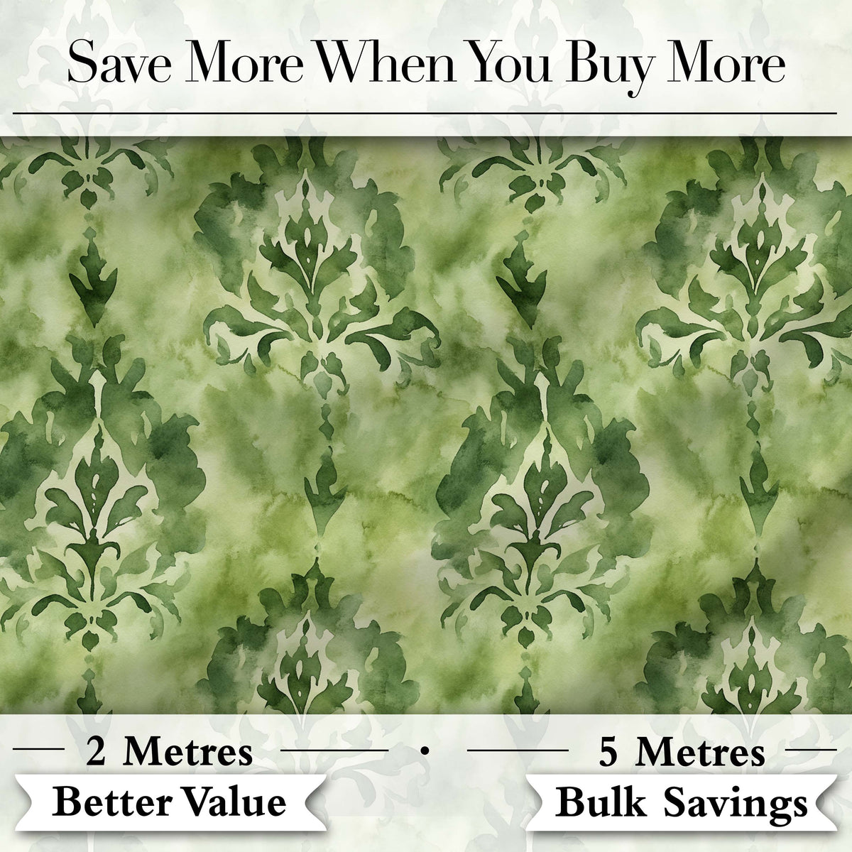 Green Watercolor Damask Pattern Classic Ornamental Seamless Design Digital Print Fabric by the Metre UK Sewing Quilting Textile