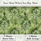Green Watercolor Damask Pattern Classic Ornamental Seamless Design Digital Print Fabric by the Metre UK Sewing Quilting Textile