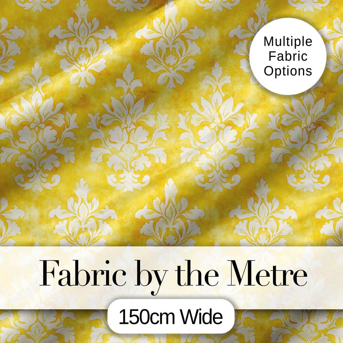 Yellow Watercolor Damask Classic Elegant Seamless Pattern Digital Print Fabric by the Metre UK Sewing Quilting Textile
