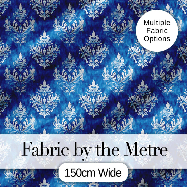 Blue Vintage Damask Floral Classic Seamless Pattern Digital Print Fabric by the Metre UK Sewing Quilting Textile