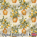 Lemon Tree Pot Rustic Mediterranean Seamless Pattern Digital Print Fabric by the Metre UK Sewing Quilting Textile