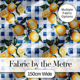 Watercolor Lemon Fruit Blue Gingham Picnic Seamless Pattern Digital Print Fabric by the Metre UK Sewing Quilting Textile