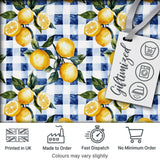 Watercolor Lemon Fruit Blue Gingham Picnic Seamless Pattern Digital Print Fabric by the Metre UK Sewing Quilting Textile