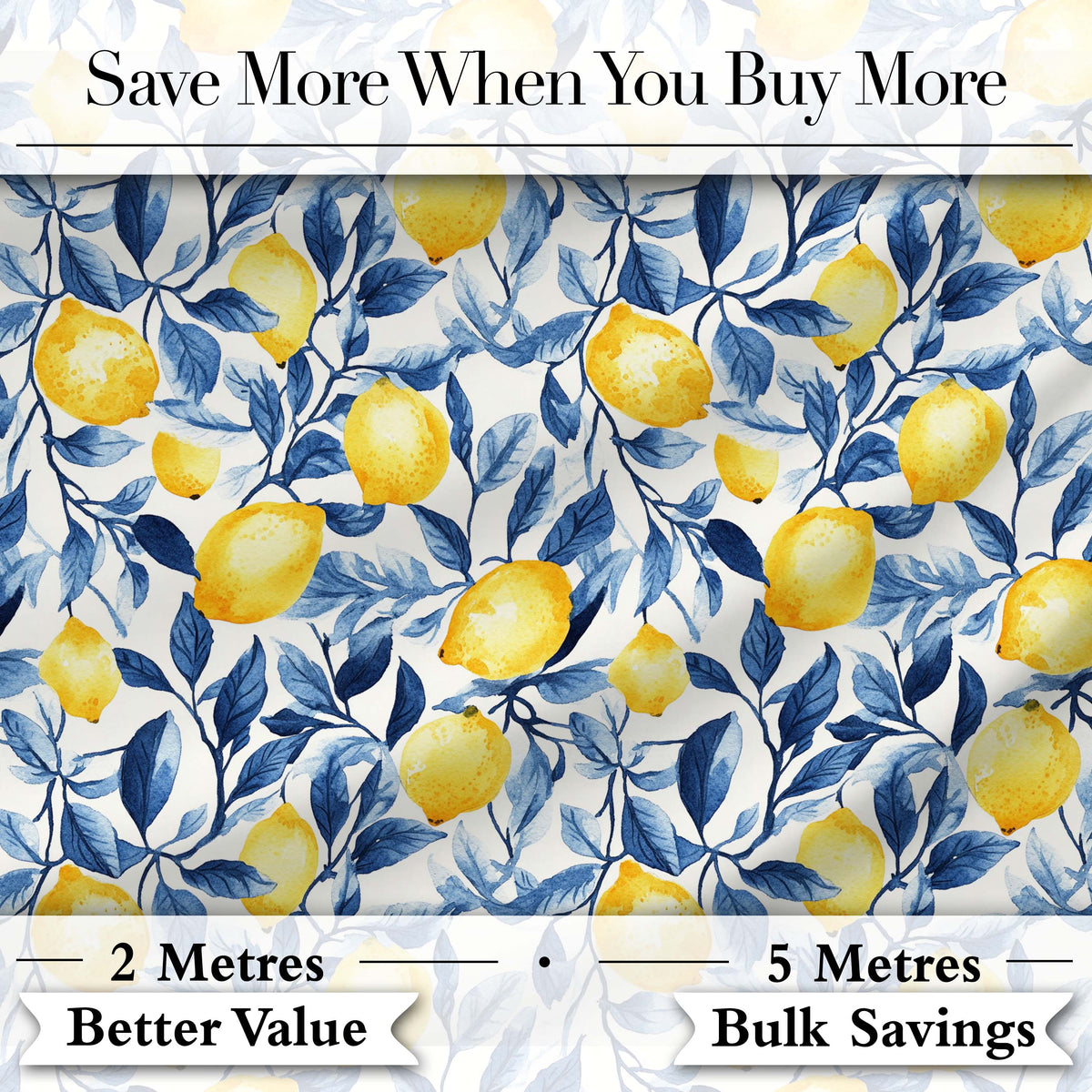 Lemon Blue Leaf Botanical Seamless Pattern Digital Print Fabric by the Metre UK Sewing Quilting Textile