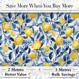 Lemon Blue Leaf Botanical Seamless Pattern Digital Print Fabric by the Metre UK Sewing Quilting Textile