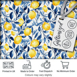 Lemon Blue Leaf Botanical Seamless Pattern Digital Print Fabric by the Metre UK Sewing Quilting Textile