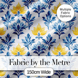 Blue Yellow Floral Motif Vintage Seamless Pattern Digital Print Fabric by the Metre UK Sewing Quilting Textile