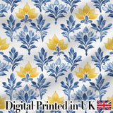 Blue Yellow Floral Motif Vintage Seamless Pattern Digital Print Fabric by the Metre UK Sewing Quilting Textile