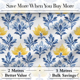 Blue Yellow Floral Motif Vintage Seamless Pattern Digital Print Fabric by the Metre UK Sewing Quilting Textile