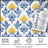 Blue Yellow Floral Motif Vintage Seamless Pattern Digital Print Fabric by the Metre UK Sewing Quilting Textile