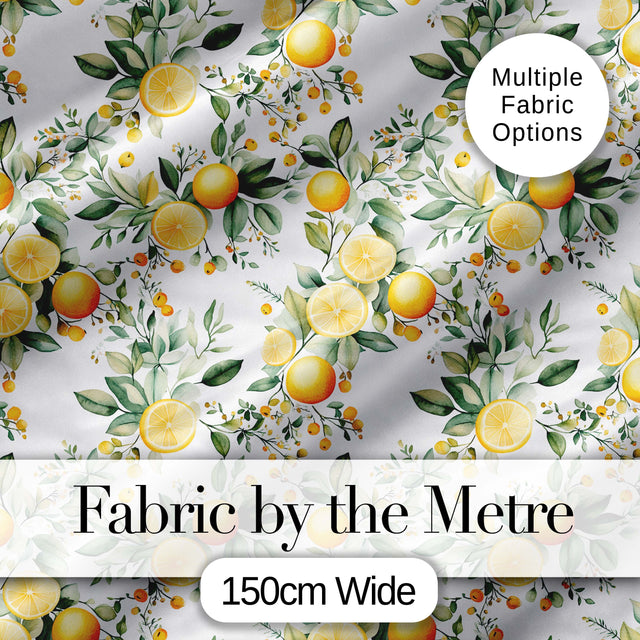 Watercolor Lemon Citrus Leaves Seamless Pattern Botanical Summer Fruit Design Digital Print Fabric by the Metre UK Sewing Quilting Textile