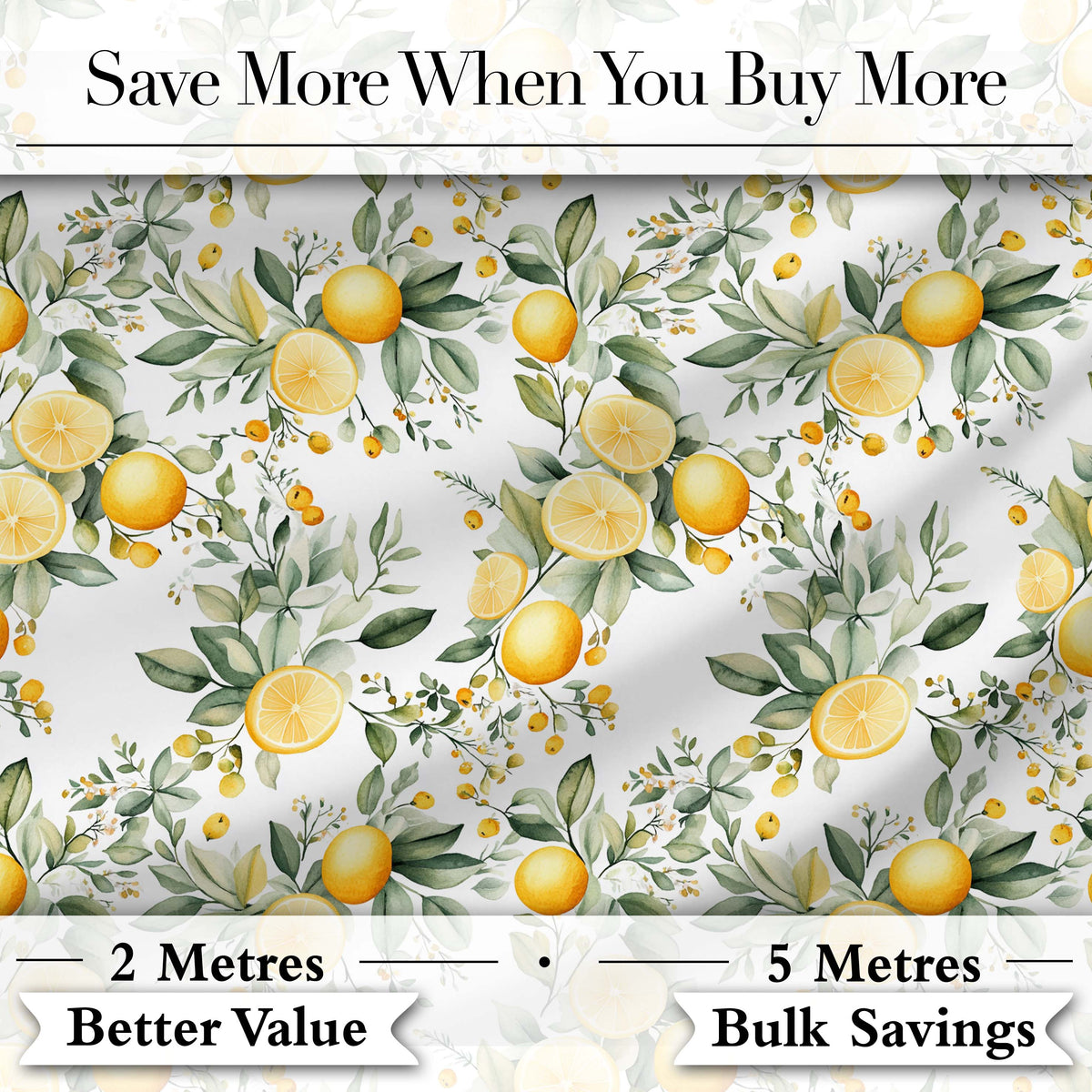 Watercolor Lemon Citrus Leaves Seamless Pattern Botanical Summer Fruit Design Digital Print Fabric by the Metre UK Sewing Quilting Textile