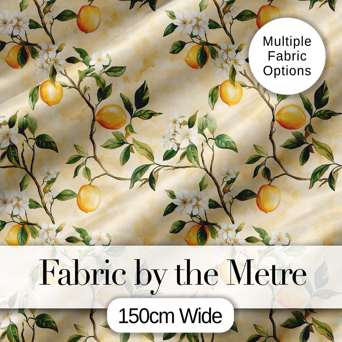 Vintage Lemon Blossom Branches Elegant Floral Citrus Garden Seamless Pattern Digital Print Fabric by the Metre UK Sewing Quilting Textile