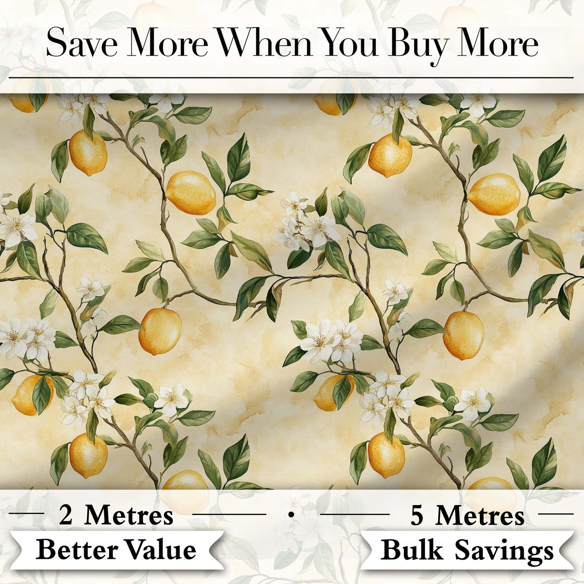 Vintage Lemon Blossom Branches Elegant Floral Citrus Garden Seamless Pattern Digital Print Fabric by the Metre UK Sewing Quilting Textile