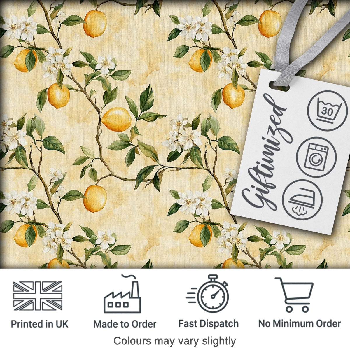 Vintage Lemon Blossom Branches Elegant Floral Citrus Garden Seamless Pattern Digital Print Fabric by the Metre UK Sewing Quilting Textile