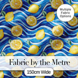Bright Lemon Slices Blue Ocean Waves Summer Coastal Seamless Pattern Design Digital Print Fabric by the Metre UK Sewing Quilting Textile
