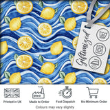 Bright Lemon Slices Blue Ocean Waves Summer Coastal Seamless Pattern Design Digital Print Fabric by the Metre UK Sewing Quilting Textile