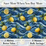 Hand Painted Lemon Fruit Flowing Water Waves Seamless Pattern Coastal Style Digital Print Fabric by the Metre UK Sewing Quilting Textile