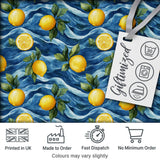 Hand Painted Lemon Fruit Flowing Water Waves Seamless Pattern Coastal Style Digital Print Fabric by the Metre UK Sewing Quilting Textile