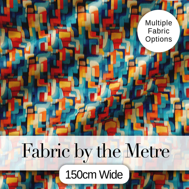 Abstract  Geometric Shapes Colorful Mid Century Seamless Pattern Design Digital Print Fabric by the Metre UK Sewing Quilting Textile