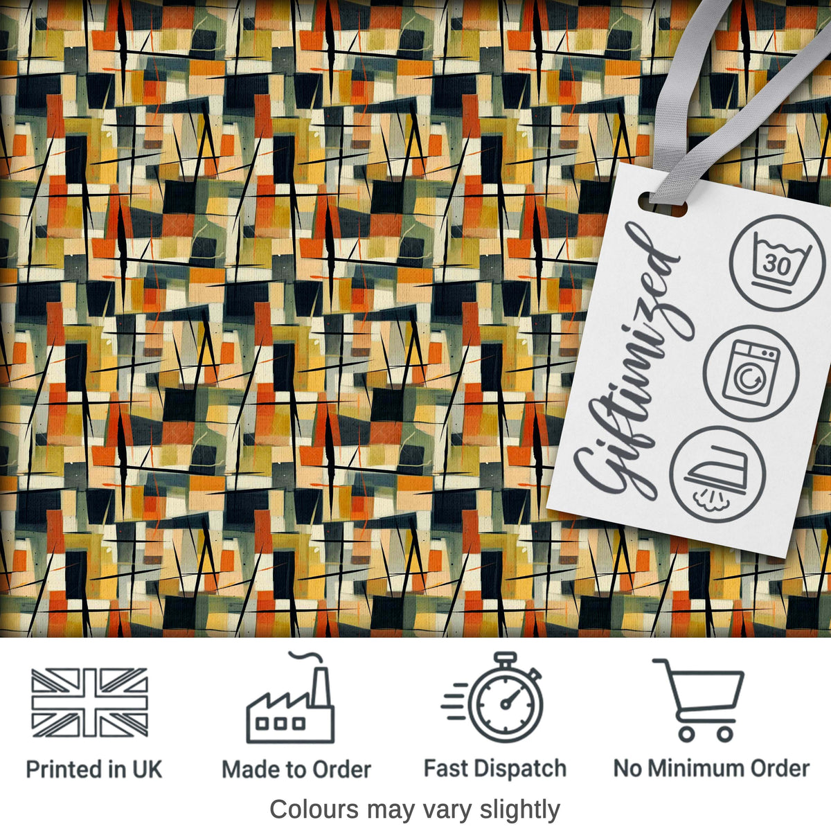 Stylish  Geometric Blocks Bold Seamless Pattern Modern Design Digital Print Fabric by the Metre UK Sewing Quilting Textile