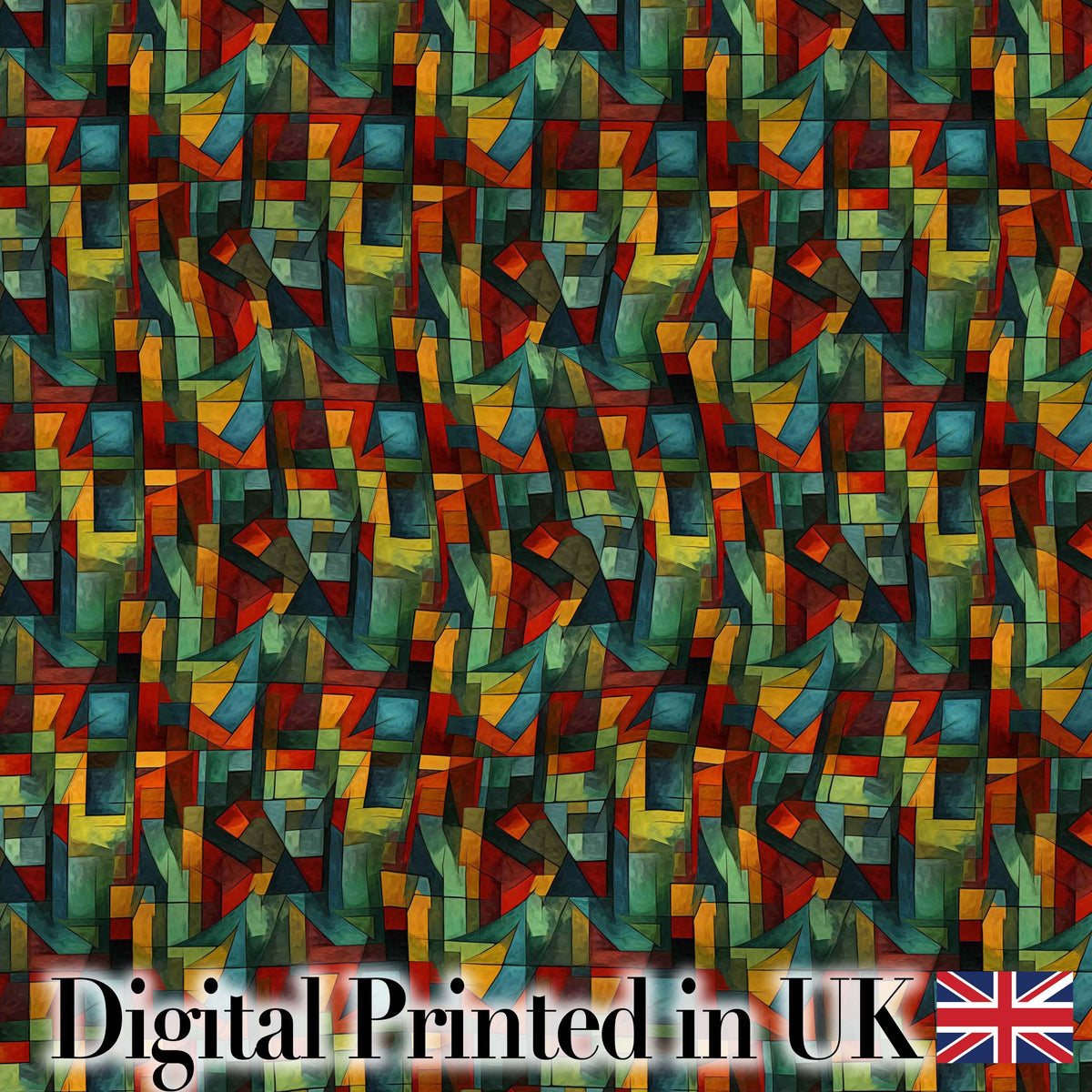 Abstract Cubist Geometric Blocks Bold Colorful Seamless Pattern Digital Print Fabric by the Metre UK Sewing Quilting Textile